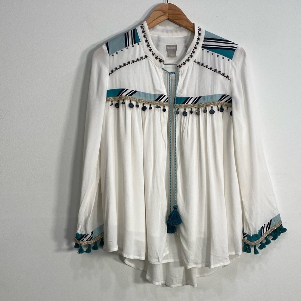 chico's 4/6 Cardigan Swing Tassel
